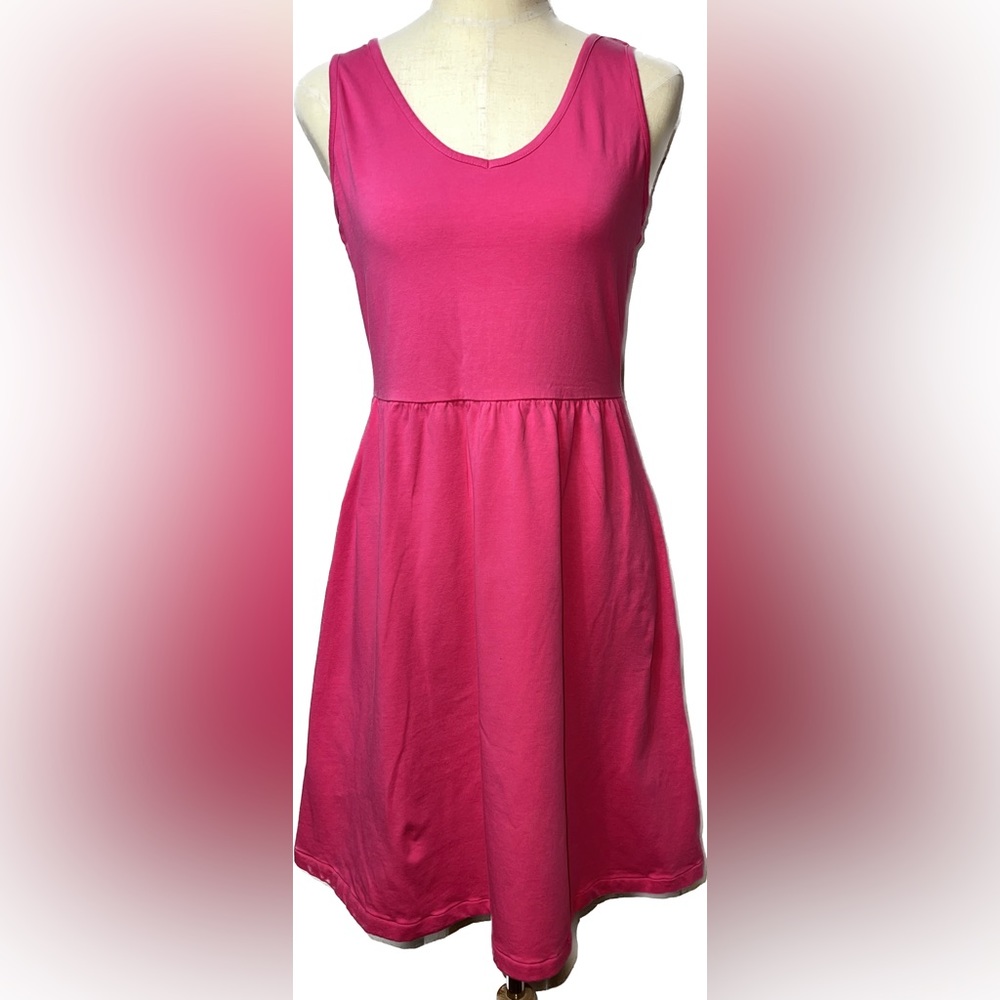 Green Cotton by Garnet Hill Elastic Waist Tank Dress Slight Vneck Pink Sz Small